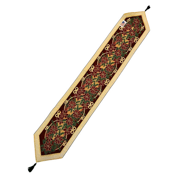 Christmas Tapestry Table Runner Maroon Green Metallic 72" NEW - Picture 2 of 9